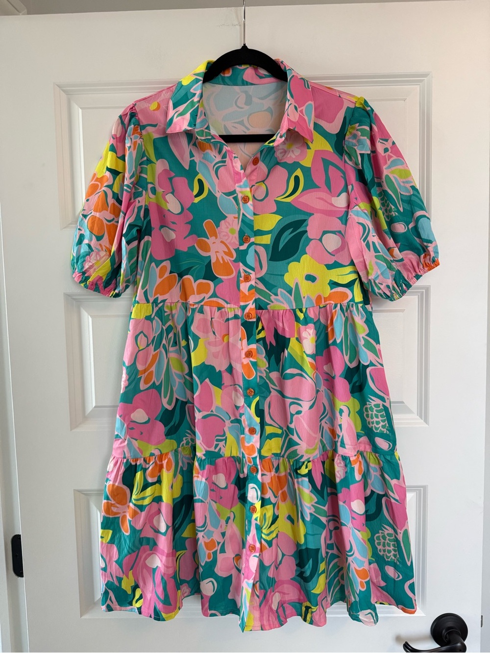 Button Down Floral Puff Sleeve Babydoll Dress